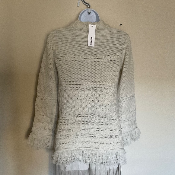 BB Dakota Heart Over Head Cable Knit Fringe Sweater in Oatmeal - Size S - Picture 9 of 10